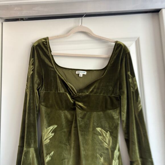 Earthbound Babydoll Velour Bell Sleeve Mini Dress Retro 70s Whimsical Velvet XL - Picture 4 of 10